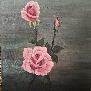 Antique Rose Painting on Board